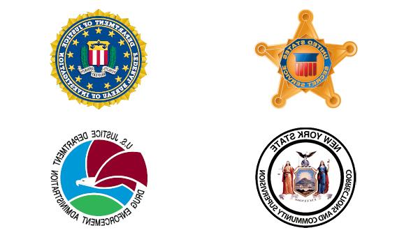 Logos of Criminal Justice Careers: United States Secret Service, FBI, NYS Corrections, US Drug Enforcement Administration 